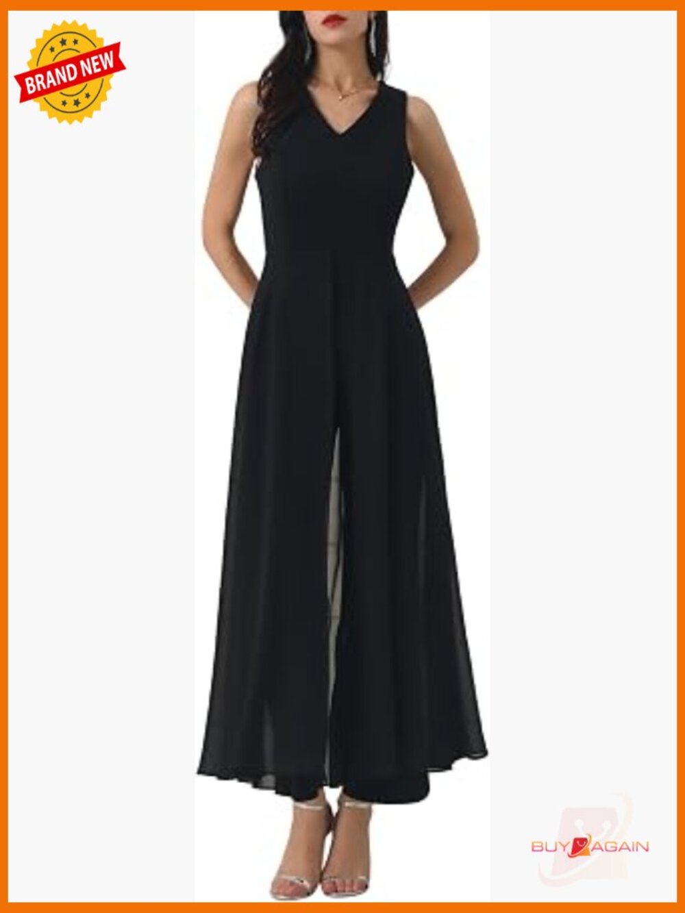 Wide Leg Chiffon Jumpsuit Sleeveless Formal Cocktail Dressy Pants